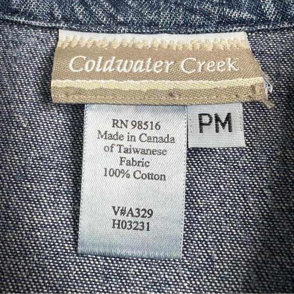 Coldwater Creek Denim Button Shirt Dress PM Palm Leaf Side Slits Retro Academia - Picture 11 of 11